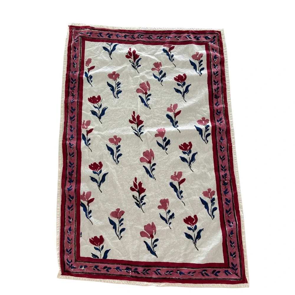 Paisley Label by Kerri Cassill Tea Towels Set/2 White Floral Hand Block Print